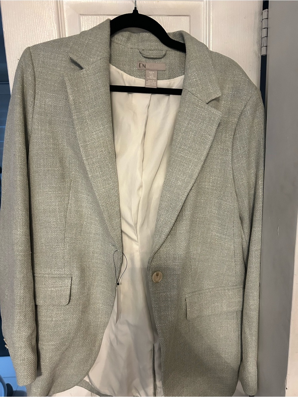 H&M Light mint green Textured Blazer - Single-Button Tailored